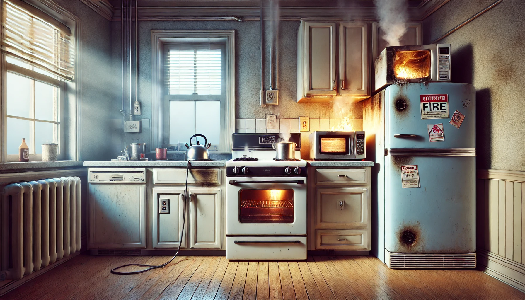 DALL·E 2025-04-22 09.16.03 - A realistic wide digital illustration of a rental apartment kitchen showing various faulty appliances without any signs or labels. The scene focuses o lead poisoning lawyer