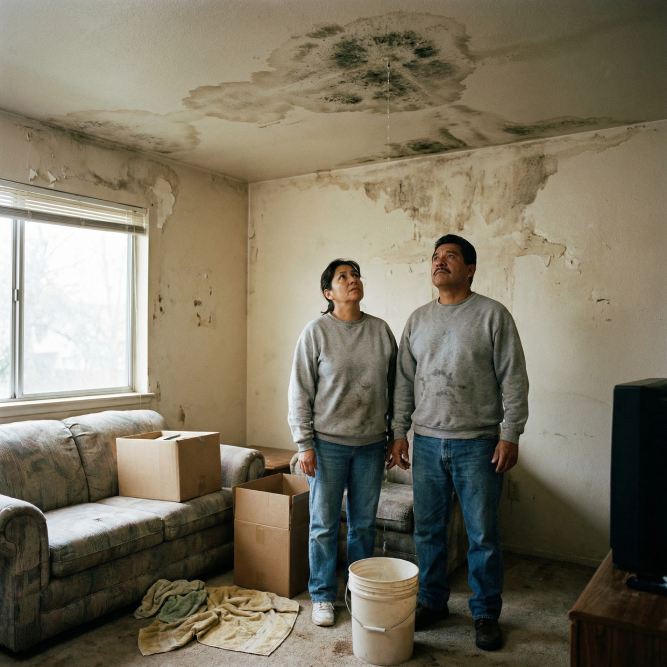 Couple Inspecting Water Damage